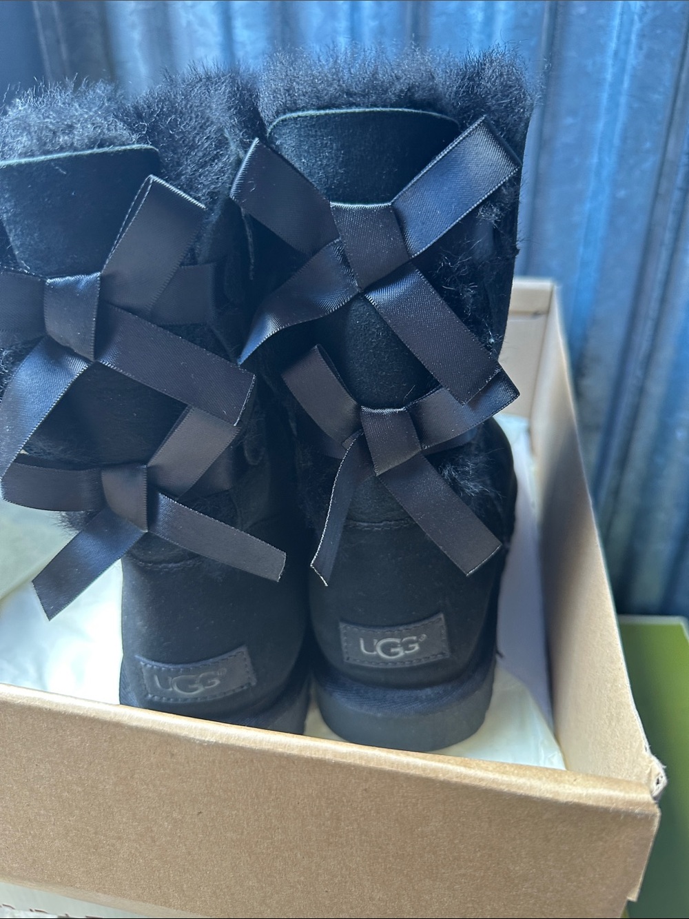 UGG Black Classic Short Bow Suede Winter Boots - Picture 4 of 5